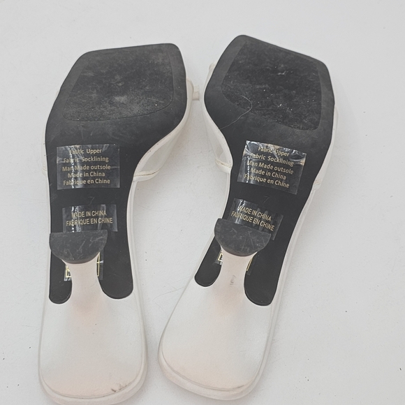 Jeffrey Campbell Sweet-On-U Square-Toe Mid Heel Slide Sandals White Satin Combo - Picture 5 of 11
